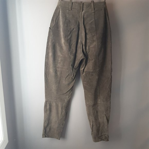 Vintage Khaki Suede Pants, High-Waisted Pleated. Size Small / 7 - Picture 7 of 13